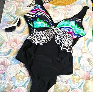 ESMARA Animal Print Scoop Back Plus Size 1pc Swimsuit